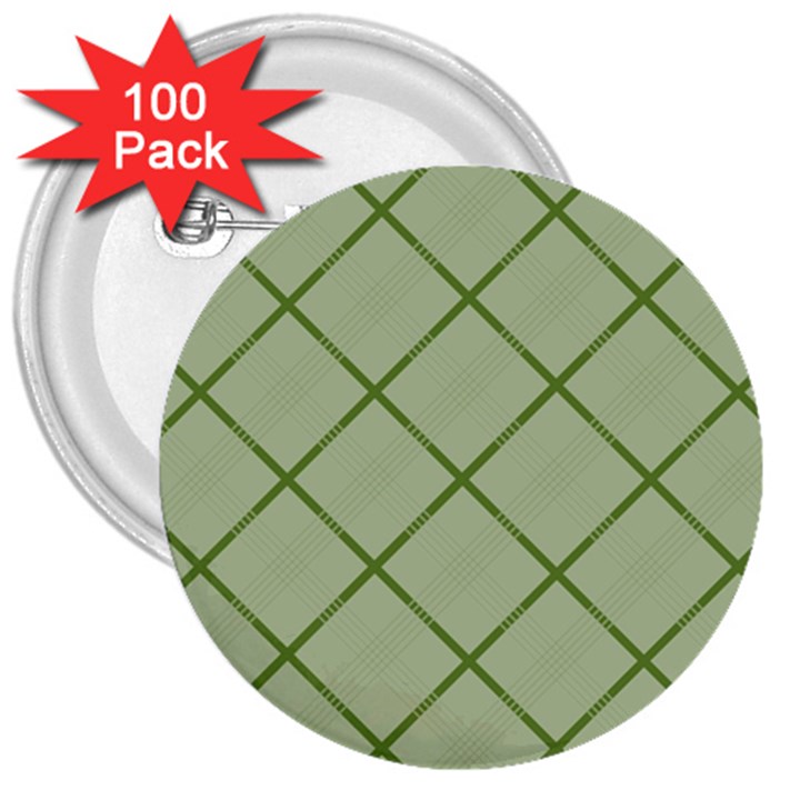 Discreet Green Plaids 3  Buttons (100 pack) 