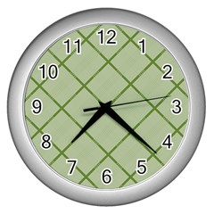 Discreet Green Plaids Wall Clock (silver) by ConteMonfrey