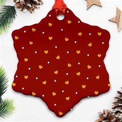 Red Yellow Love Heart Valentine Snowflake Ornament (two Sides) by Ravend