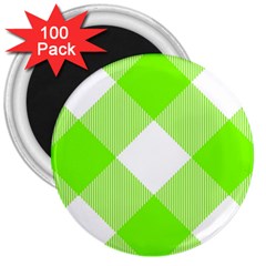 Neon Green And White Plaids 3  Magnets (100 Pack) by ConteMonfrey