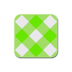 Neon Green And White Plaids Rubber Square Coaster (4 Pack) by ConteMonfrey