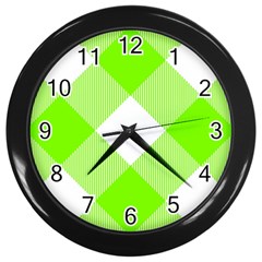 Neon Green And White Plaids Wall Clock (black) by ConteMonfrey