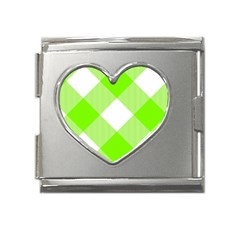 Neon Green And White Plaids Mega Link Heart Italian Charm (18mm) by ConteMonfrey