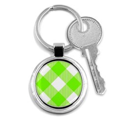 Neon Green And White Plaids Key Chain (round) by ConteMonfrey