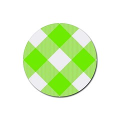 Neon Green And White Plaids Rubber Coaster (round) by ConteMonfrey