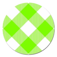 Neon Green And White Plaids Magnet 5  (round) by ConteMonfrey