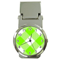 Neon Green And White Plaids Money Clip Watches by ConteMonfrey