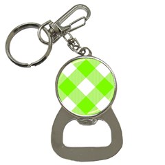 Neon Green And White Plaids Bottle Opener Key Chain by ConteMonfrey