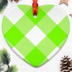 Neon Green And White Plaids Heart Ornament (two Sides) by ConteMonfrey