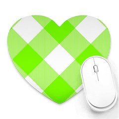 Neon Green And White Plaids Heart Mousepad by ConteMonfrey