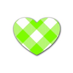 Neon Green And White Plaids Rubber Heart Coaster (4 Pack) by ConteMonfrey