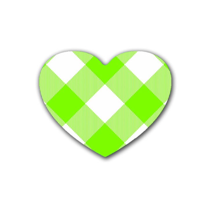 Neon green and white plaids Rubber Heart Coaster (4 pack)