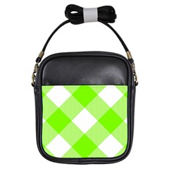 Neon Green And White Plaids Girls Sling Bag by ConteMonfrey