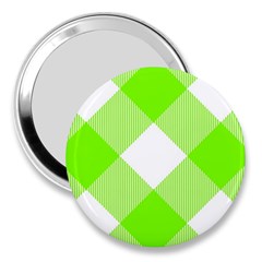 Neon Green And White Plaids 3  Handbag Mirrors by ConteMonfrey