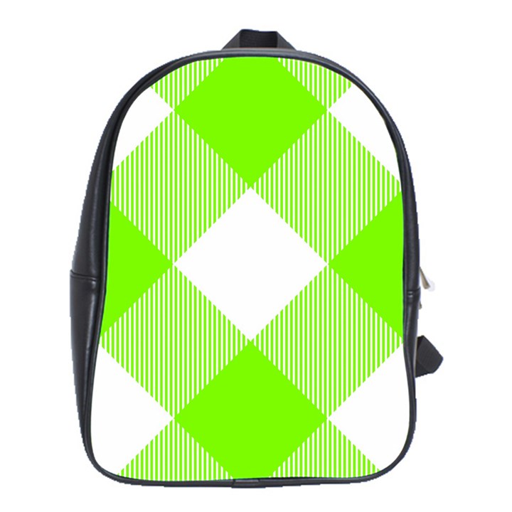 Neon green and white plaids School Bag (XL)