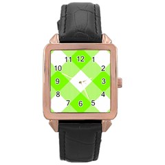 Neon Green And White Plaids Rose Gold Leather Watch  by ConteMonfrey