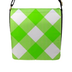 Neon Green And White Plaids Flap Closure Messenger Bag (l) by ConteMonfrey