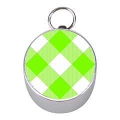 Neon Green And White Plaids Mini Silver Compasses by ConteMonfrey