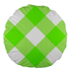 Neon Green And White Plaids Large 18  Premium Flano Round Cushions by ConteMonfrey