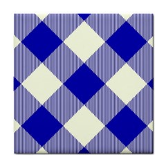 Blue And White Diagonal Plaids Tile Coaster by ConteMonfrey