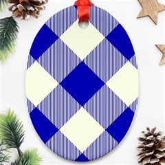 Blue And White Diagonal Plaids Ornament (oval) by ConteMonfrey