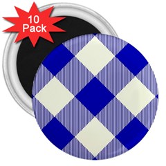 Blue And White Diagonal Plaids 3  Magnets (10 Pack)  by ConteMonfrey