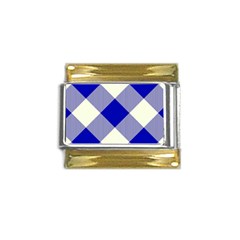 Blue And White Diagonal Plaids Gold Trim Italian Charm (9mm) by ConteMonfrey