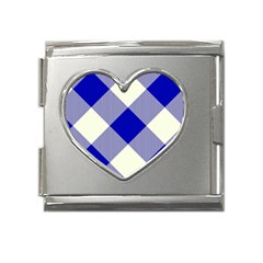 Blue And White Diagonal Plaids Mega Link Heart Italian Charm (18mm) by ConteMonfrey