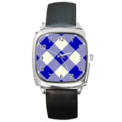 Blue And White Diagonal Plaids Square Metal Watch by ConteMonfrey