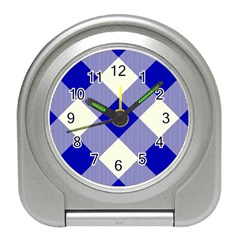 Blue And White Diagonal Plaids Travel Alarm Clock by ConteMonfrey