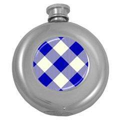 Blue And White Diagonal Plaids Round Hip Flask (5 Oz) by ConteMonfrey