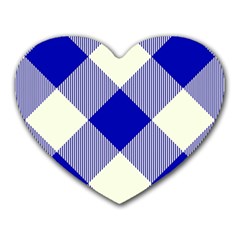 Blue And White Diagonal Plaids Heart Mousepad by ConteMonfrey