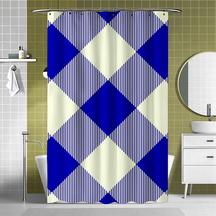 Blue and white diagonal plaids Shower Curtain 48  x 72  (Small) 