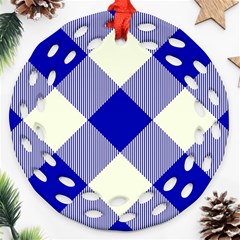 Blue And White Diagonal Plaids Round Filigree Ornament (two Sides) by ConteMonfrey