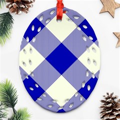 Blue And White Diagonal Plaids Oval Filigree Ornament (two Sides) by ConteMonfrey