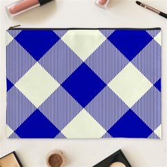 Blue And White Diagonal Plaids Cosmetic Bag (xxxl) by ConteMonfrey