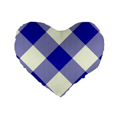 Blue And White Diagonal Plaids Standard 16  Premium Flano Heart Shape Cushions by ConteMonfrey