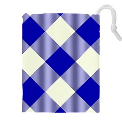 Blue And White Diagonal Plaids Drawstring Pouch (5xl)