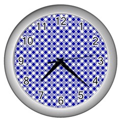 Blue Small Diagonal Plaids   Wall Clock (silver) by ConteMonfrey