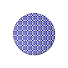 Blue Small Diagonal Plaids   Rubber Round Coaster (4 Pack) by ConteMonfrey