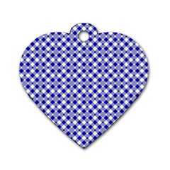 Blue Small Diagonal Plaids   Dog Tag Heart (one Side) by ConteMonfrey