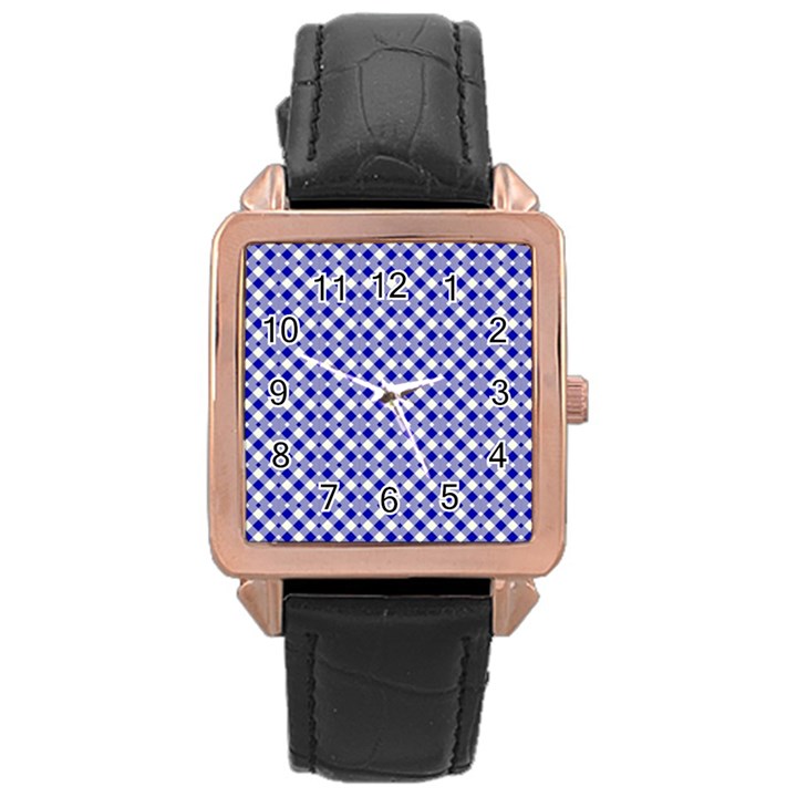 Blue Small diagonal Plaids   Rose Gold Leather Watch 