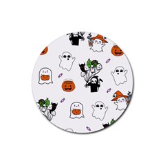 Halloween Jack O Lantern Vector Rubber Round Coaster (4 Pack) by Ravend