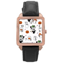 Halloween Jack O Lantern Vector Rose Gold Leather Watch  by Ravend