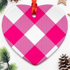 Pink And White Diagonal Plaids Ornament (heart) by ConteMonfrey