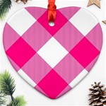 Pink and white diagonal plaids Ornament (Heart) Front