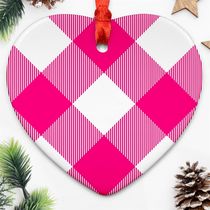 Pink and white diagonal plaids Ornament (Heart)