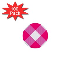 Pink And White Diagonal Plaids 1  Mini Buttons (100 Pack)  by ConteMonfrey