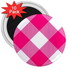 Pink And White Diagonal Plaids 3  Magnets (10 Pack)  by ConteMonfrey