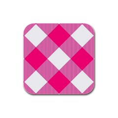 Pink And White Diagonal Plaids Rubber Square Coaster (4 Pack) by ConteMonfrey